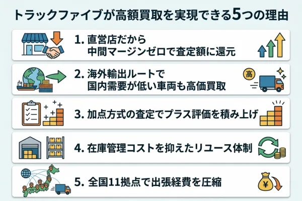 トラックファイブが高額買取を実現できる5つの理由